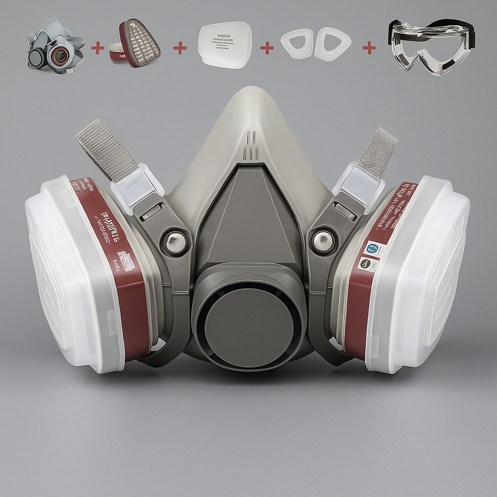 Respirator with Filters & Safety Goggles