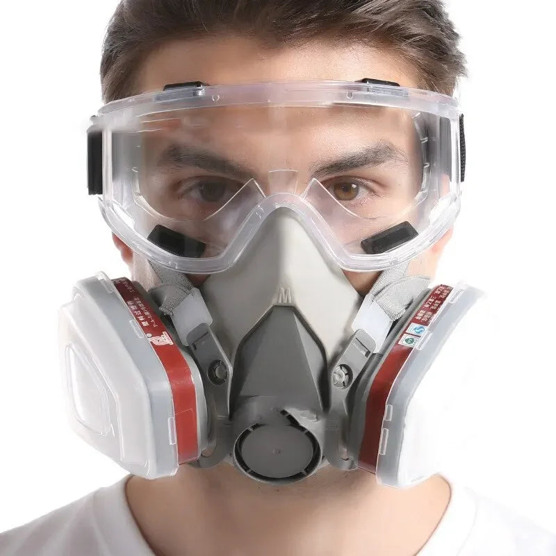 Respirator with Filters & Safety Goggles