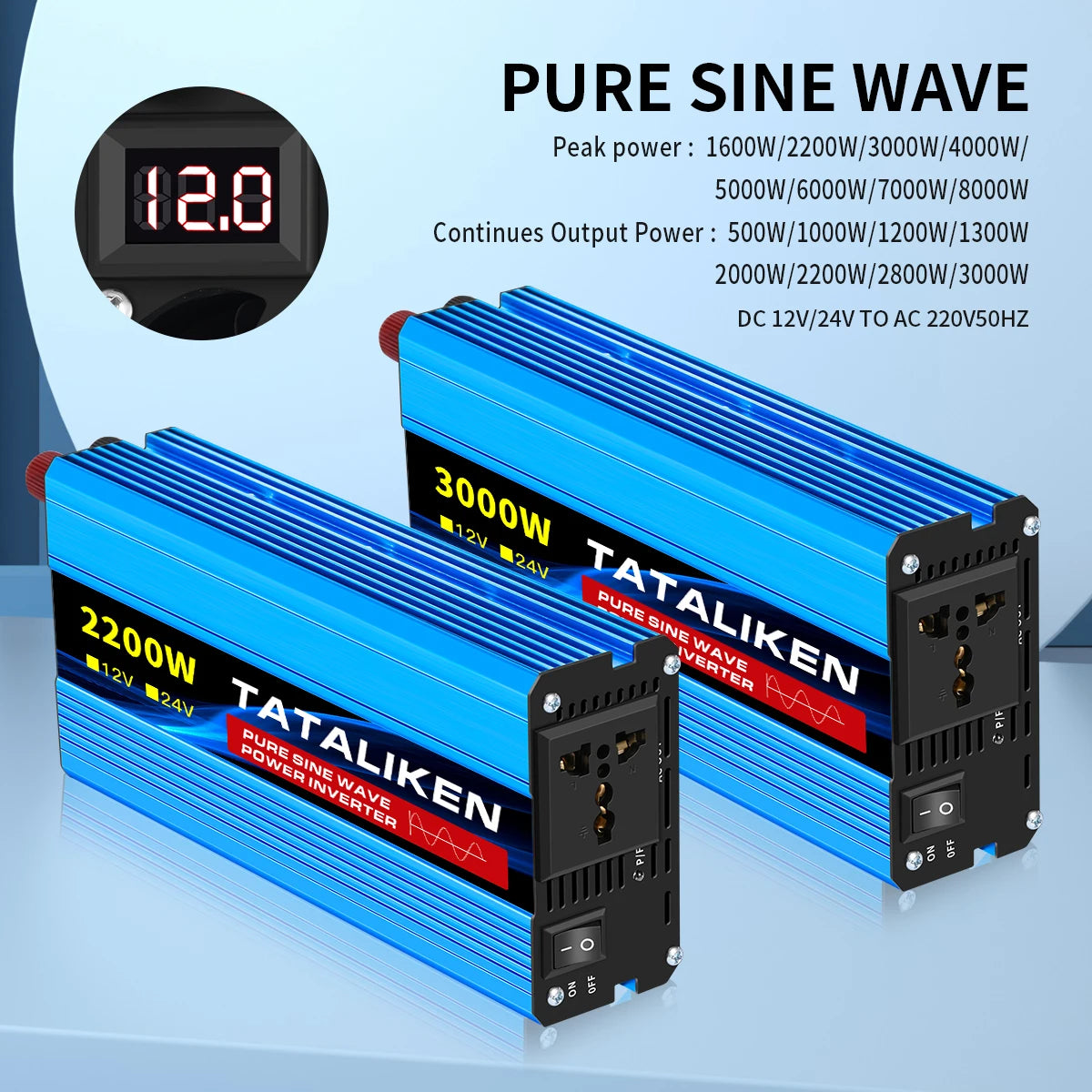 OUTLASTS PURE SINE WAVE POWER INVERTER 12V TO 220V