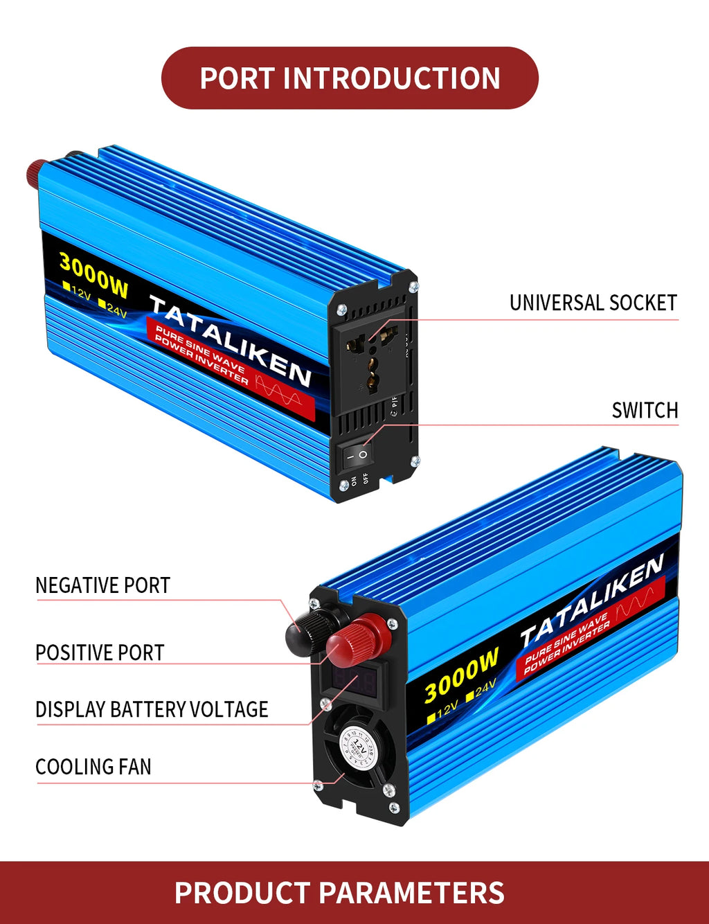 OUTLASTS PURE SINE WAVE POWER INVERTER 12V TO 220V